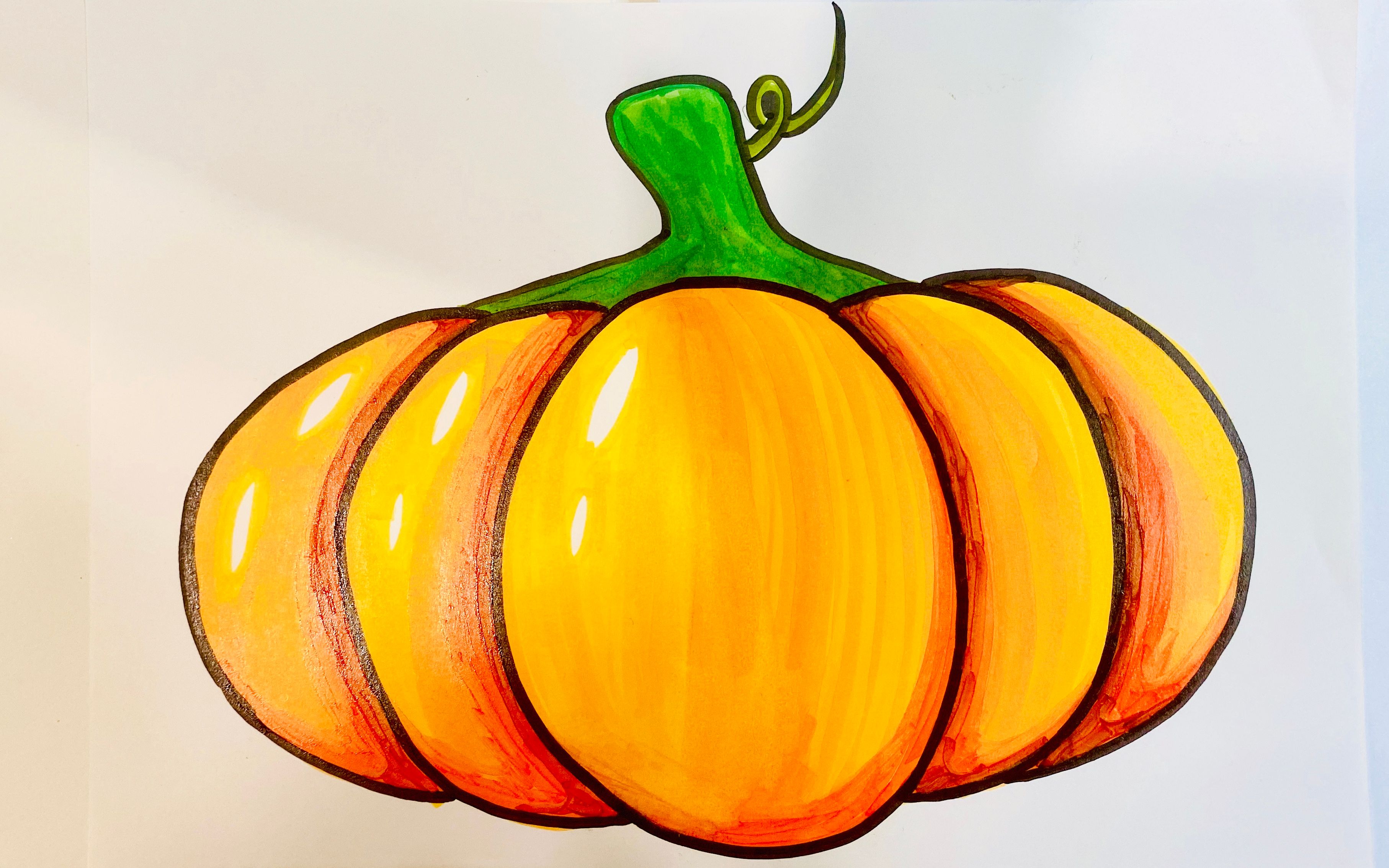 趣味简笔画:金灿灿的大南瓜,像不像刚从地里摘下来的,小朋友见过吗