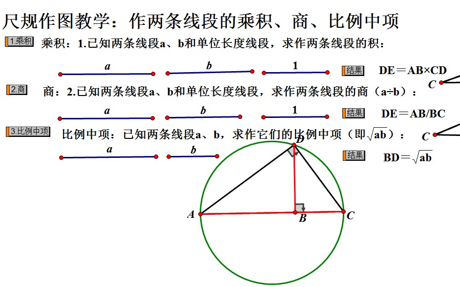 [图]【尺规作图系列视频】第七期——作两条线段的乘积、商、比例中项教学（几何画板）