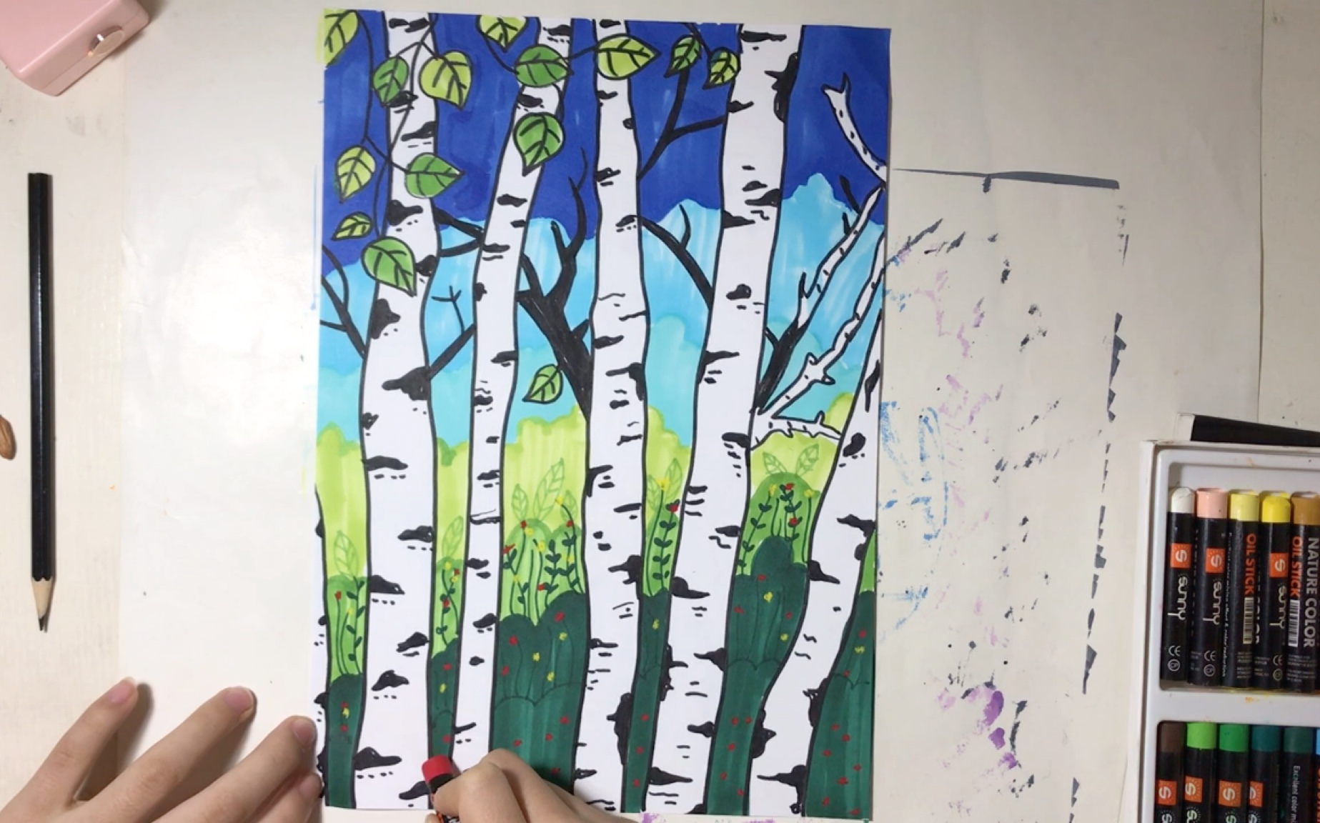 白桦树怎么画色彩图片