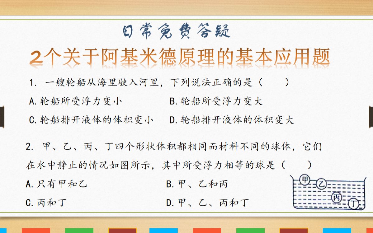 415【日常免费答疑】两个关于阿基米德原理应用问题哔哩哔哩bilibili