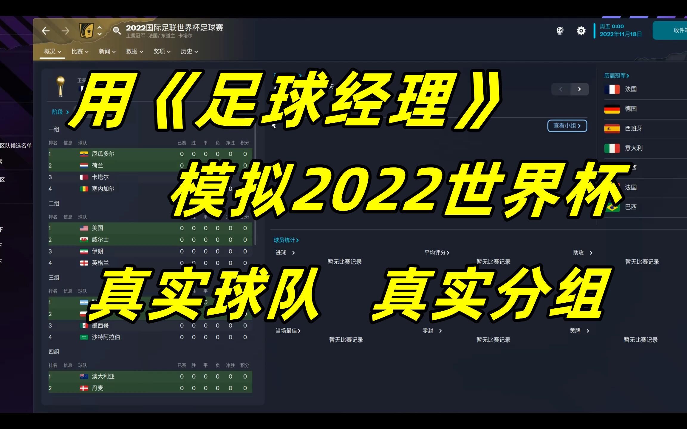 用《足球经理》模拟2022世界杯(真实分组)