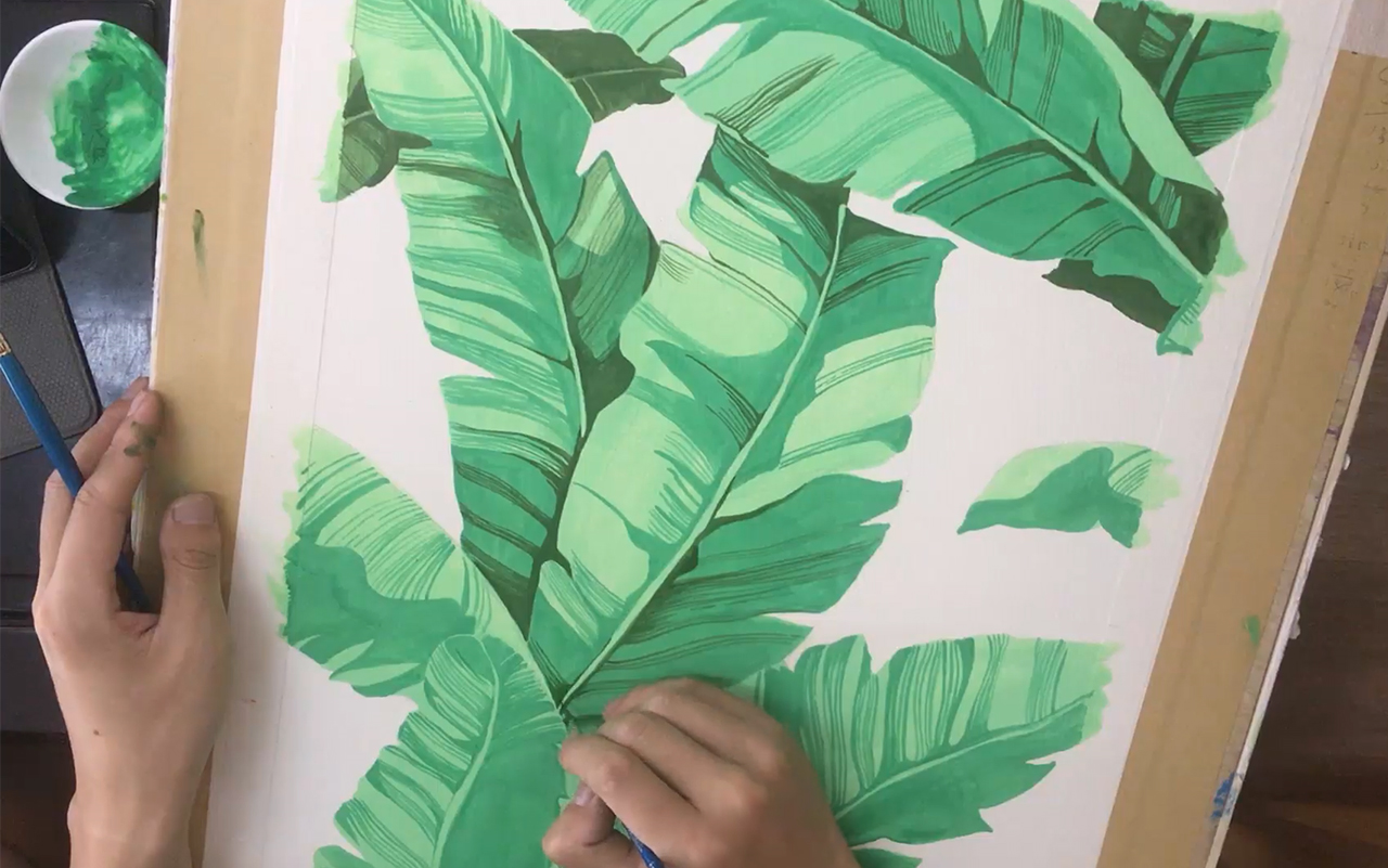 简单的水粉芭蕉叶雪山水彩纸遇见米娅水粉颜料