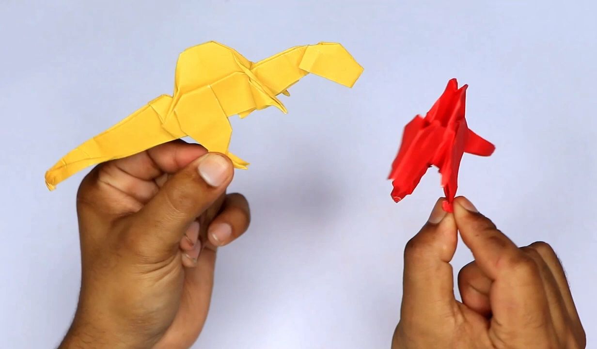 【yellow paper origami】棘龙折纸教程 origami spinosaurus