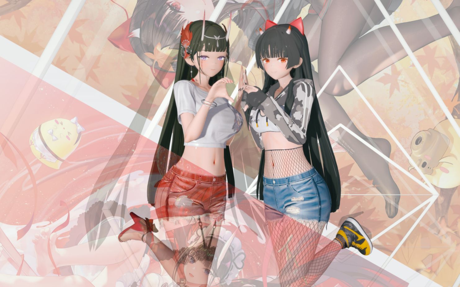 彩虹节拍 能代&酒匂衣装展示(女仆&兔兔)【kkvmd mmd】