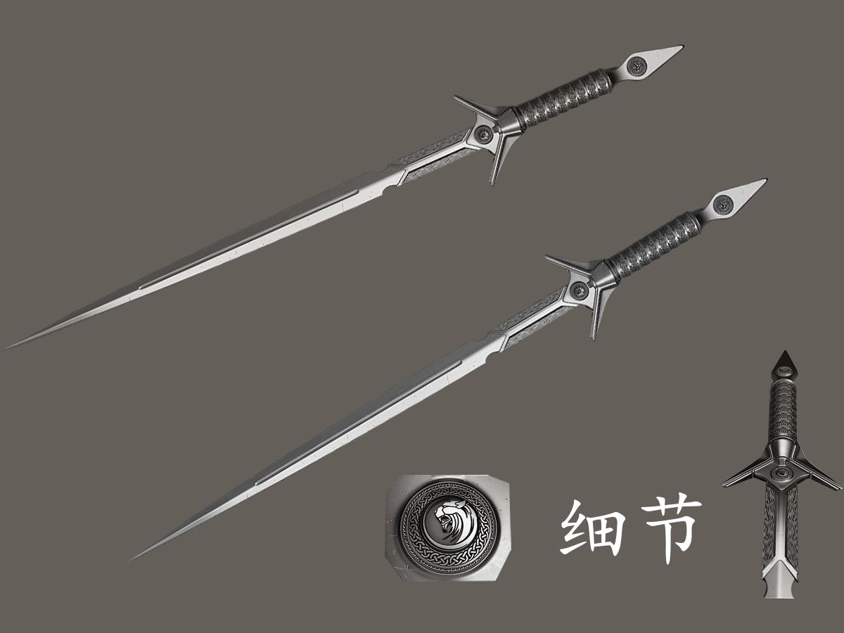 【maya武器建模】一把细长但是真银做的剑模型制作案例