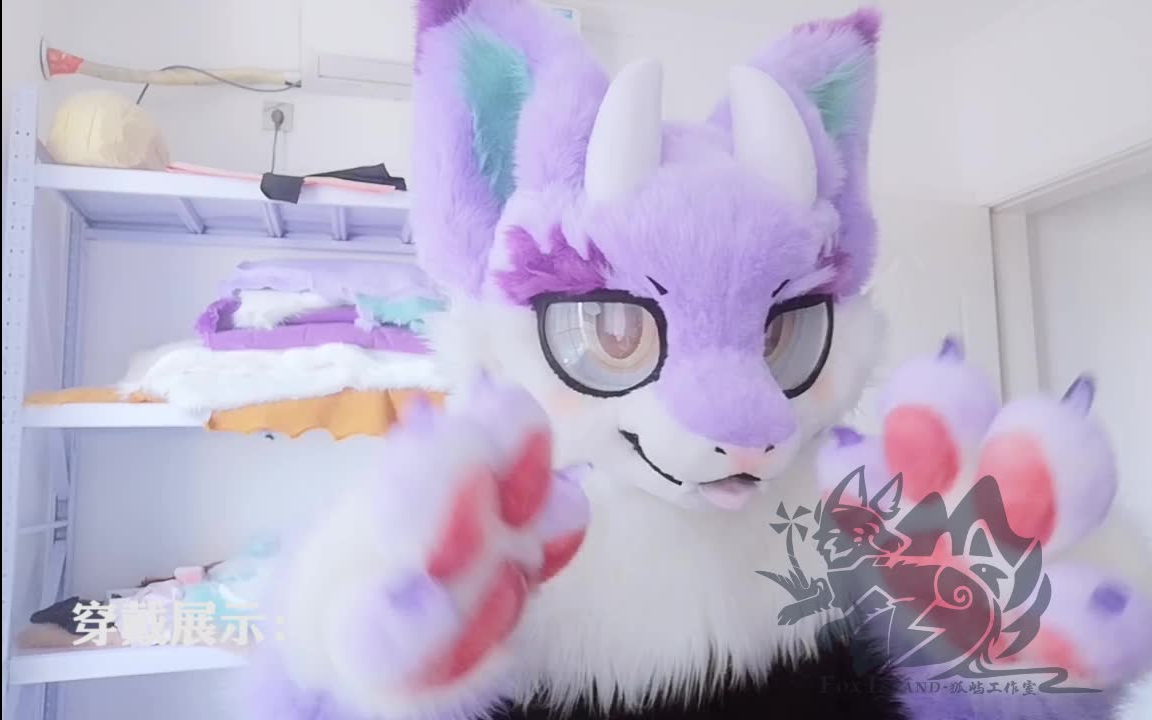 fursuit兽装dk制作的一只紫色毛毛龙穿戴展示