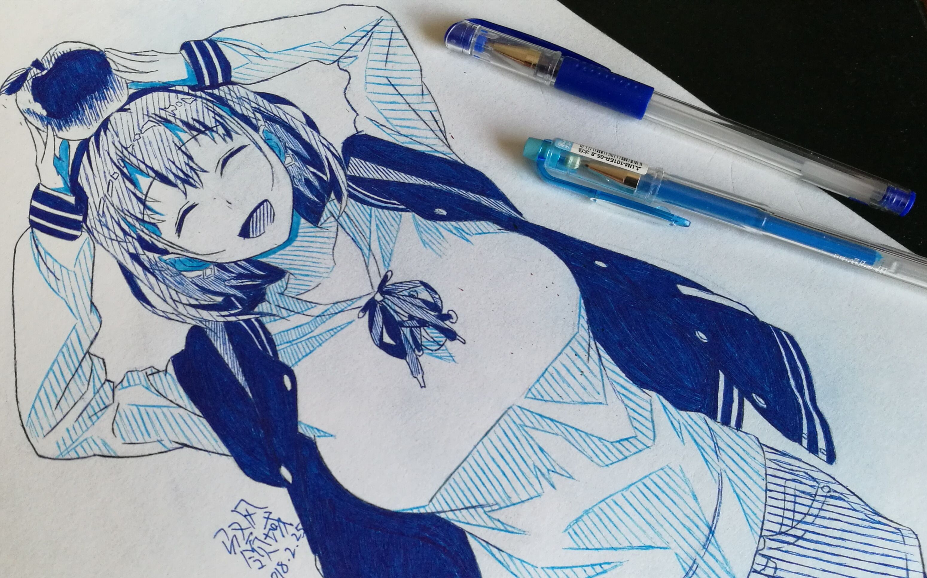 手绘比村乳业了解一下用中性笔画出比村蓝