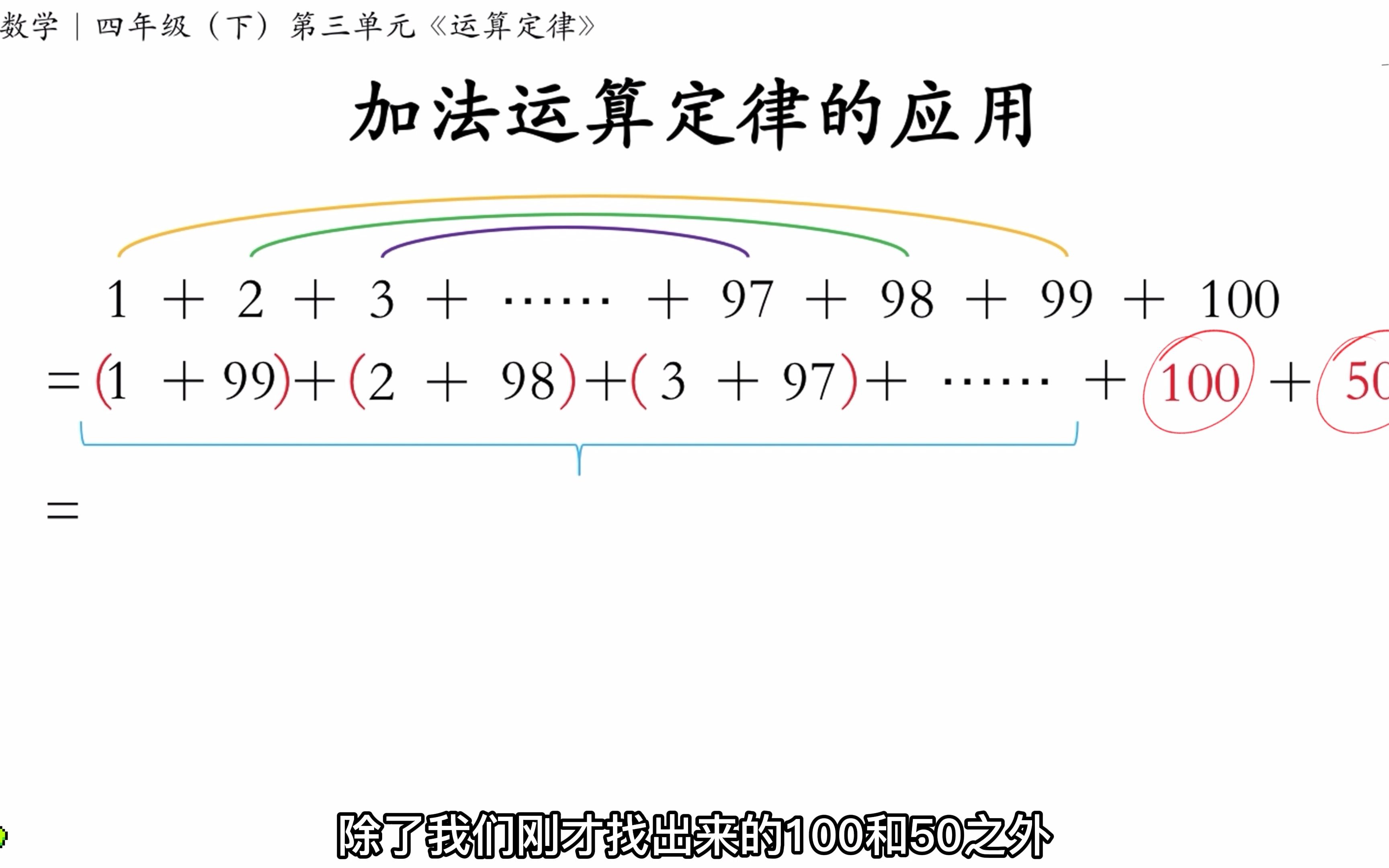 [图]加法运算定律的应用｜从1加到100的和是多少？（解法讲解①）