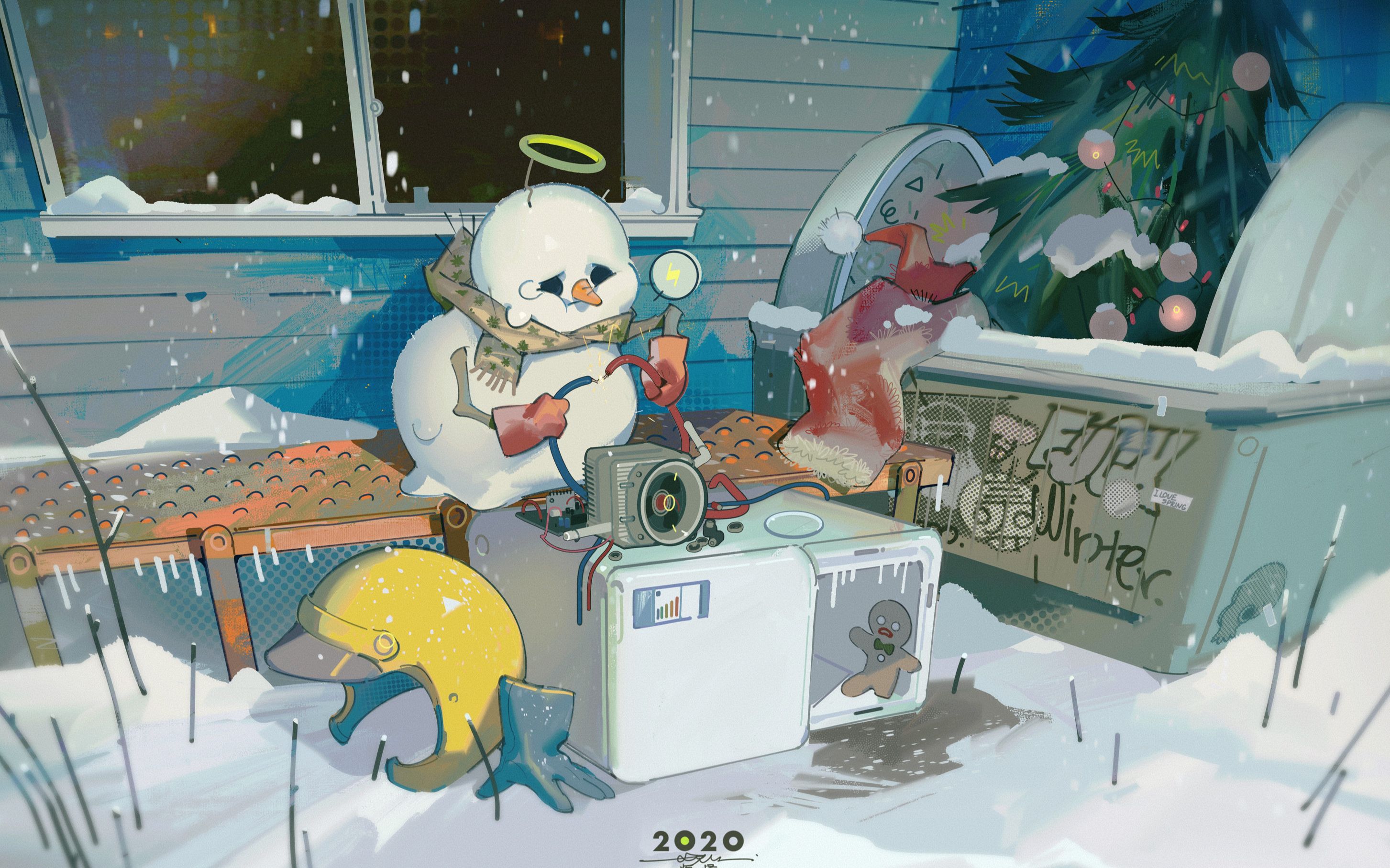 【海怪-ipad pro绘画】雪人也想看看春天是什么样子的_哔哩哔哩 (゜