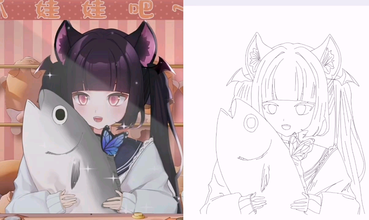 【手绘】可爱猫咪女孩线稿分享