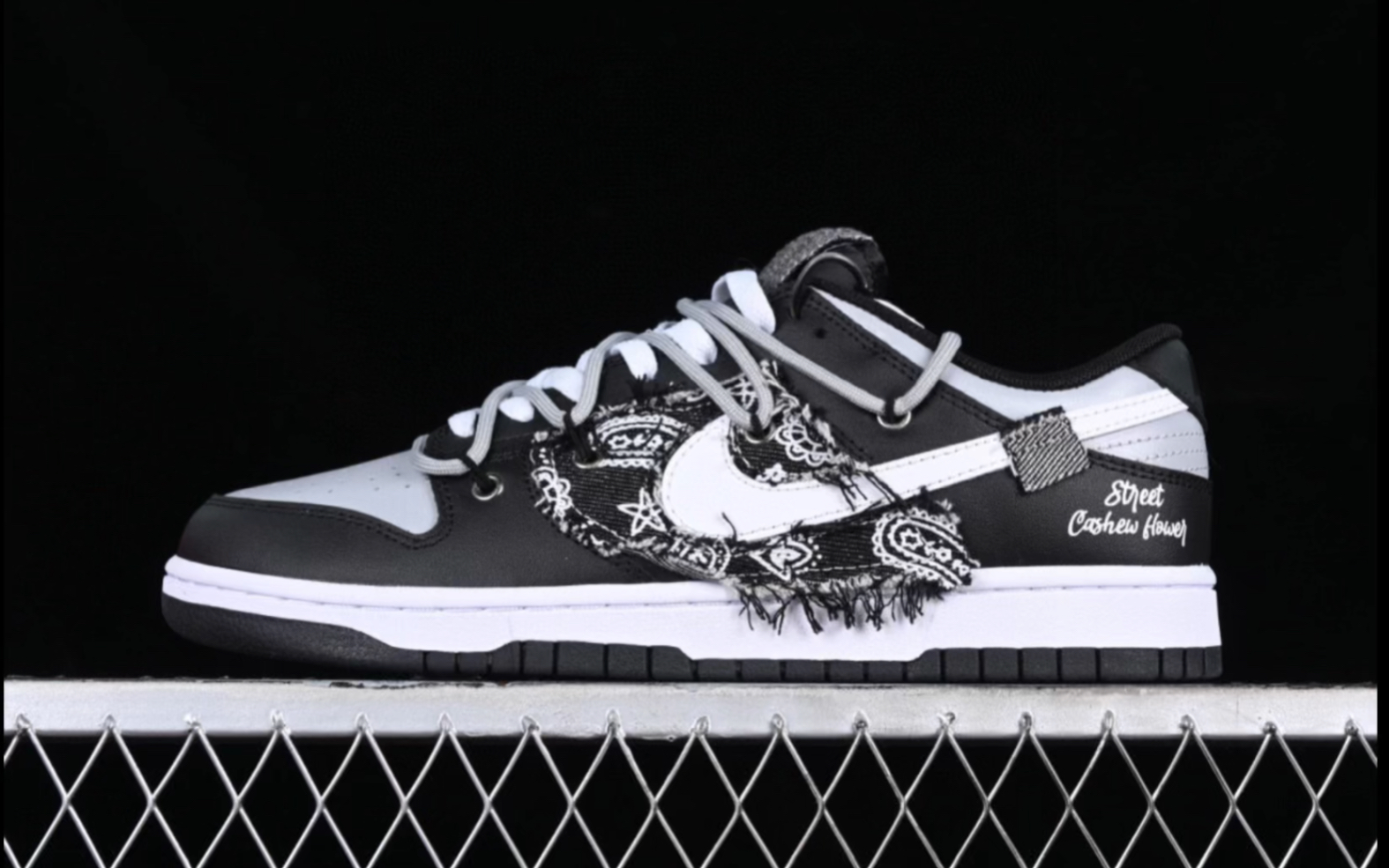 耐克 nike dunk low 腰果花涂鸦缝牛仔布不对称解构绑带运动板鞋dv