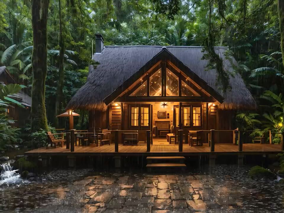 舒适的热带雨林小屋氛围丨伴随着舒缓的雨声,放松入睡