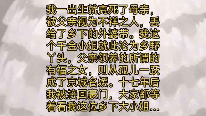 我一出生就克死了母亲,被父亲视为不祥之人,丢给了乡下的外婆带.我这个千金小姐就此沦为乡野丫头,父亲领养的有福之女则从孤儿一跃成了京城名媛....