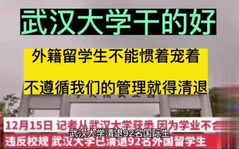 武汉大学干的漂亮,一次性清退92名留学生,外籍学生的特权,应该取消了哔哩哔哩bilibili