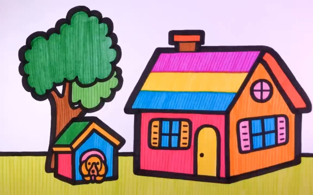 幼儿园简笔画房子和树图片