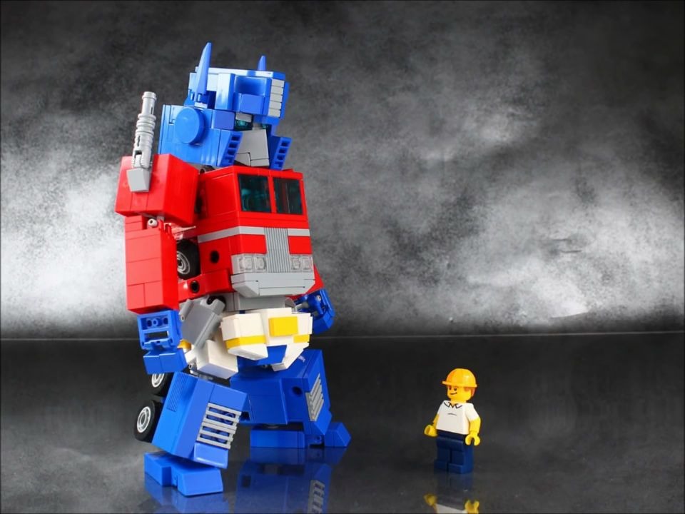 乐高moc作品变形金刚q版擎天柱变形展示