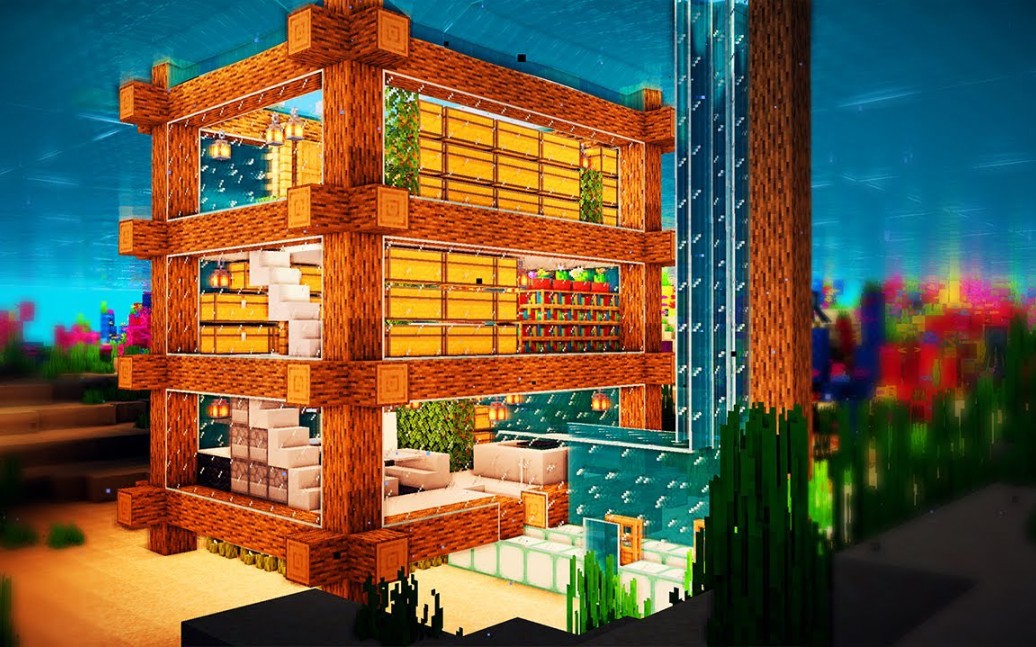 【房屋建筑】简易minecraft水下房子教程_哔哩哔哩_bilibili