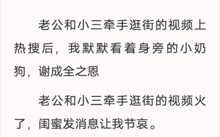 老公和小三牵手逛街的视频上热搜后,我默默看着身旁的小奶狗,谢成全之恩!老福特小说《节哀狗男女》哔哩哔哩bilibili