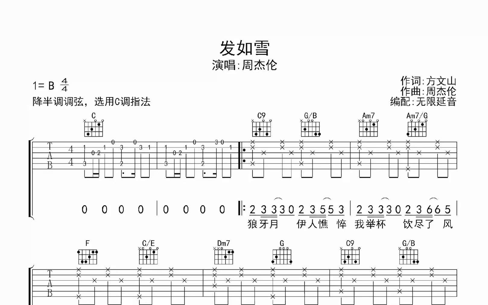 发如雪 ,吉他谱,动态吉他谱,吉他弹唱谱,无限延音吉他哔哩哔哩bilibili