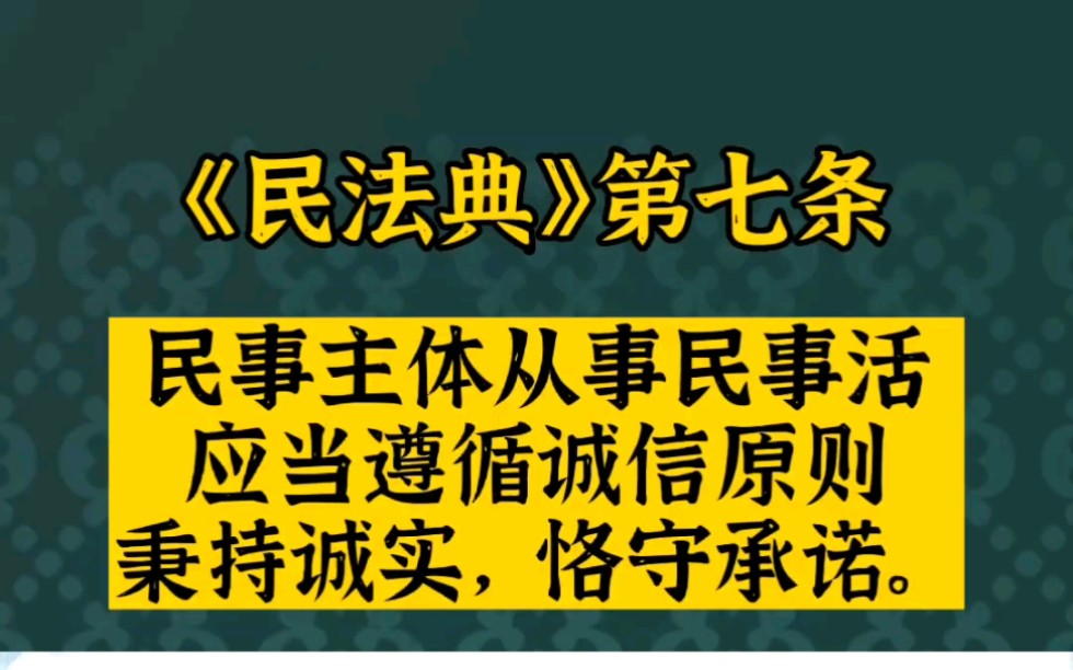 《民法典》第七条 民事主体从事民事活动,应当遵循诚信原则,秉持诚实,恪守承诺.哔哩哔哩bilibili