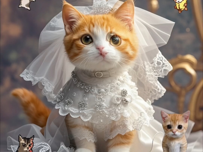 小猫穿上白色婚纱:这是要参加什么活动吗?
