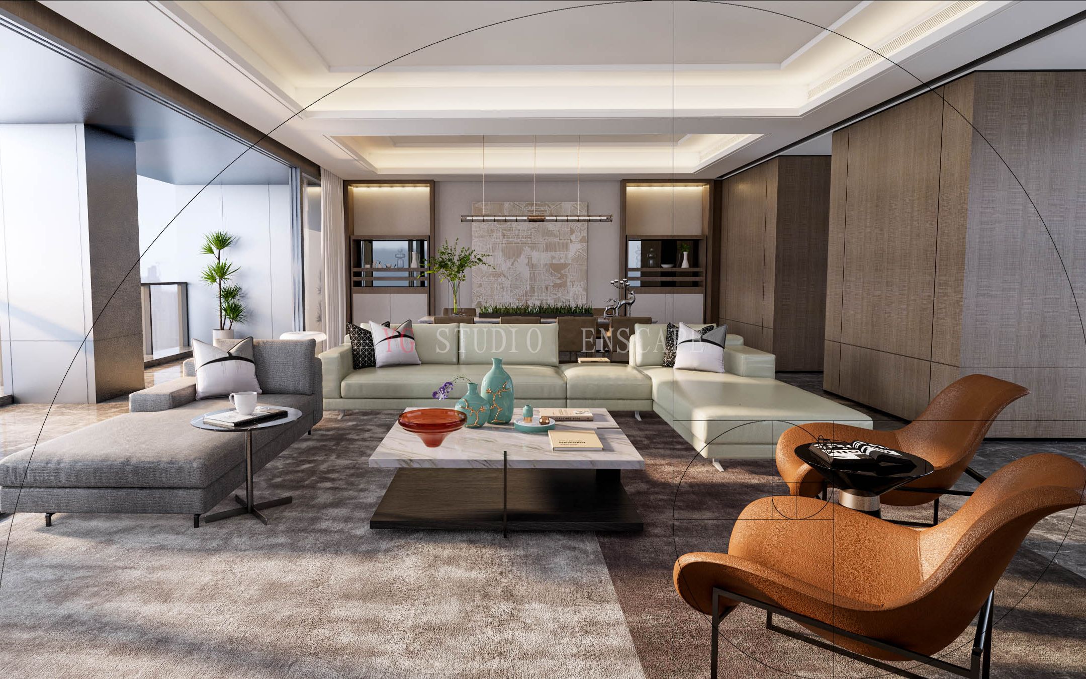 【enscape】梁志天现代客餐厅写实表现,无主灯简约设计