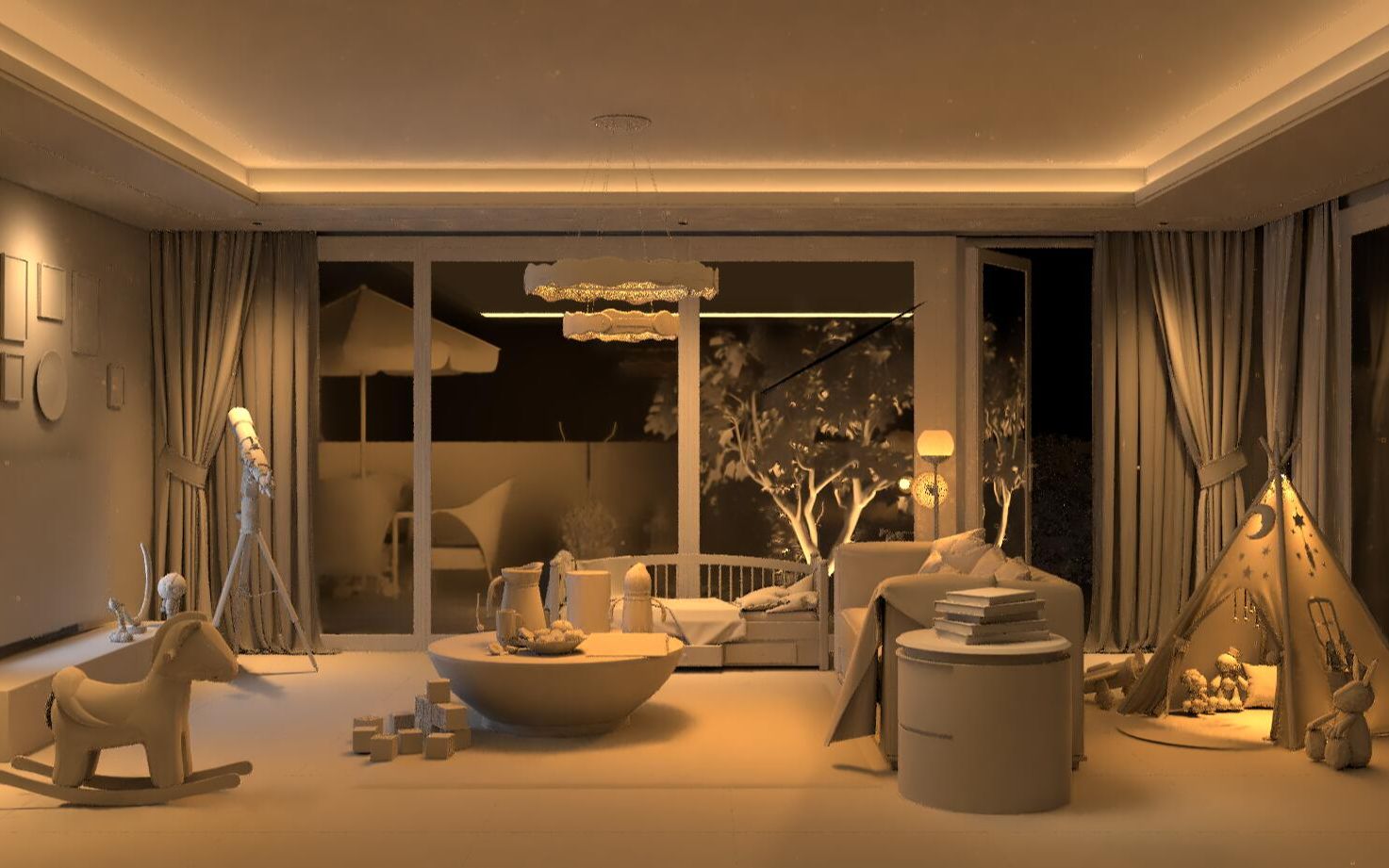 活动作品直播室内封闭夜景打光