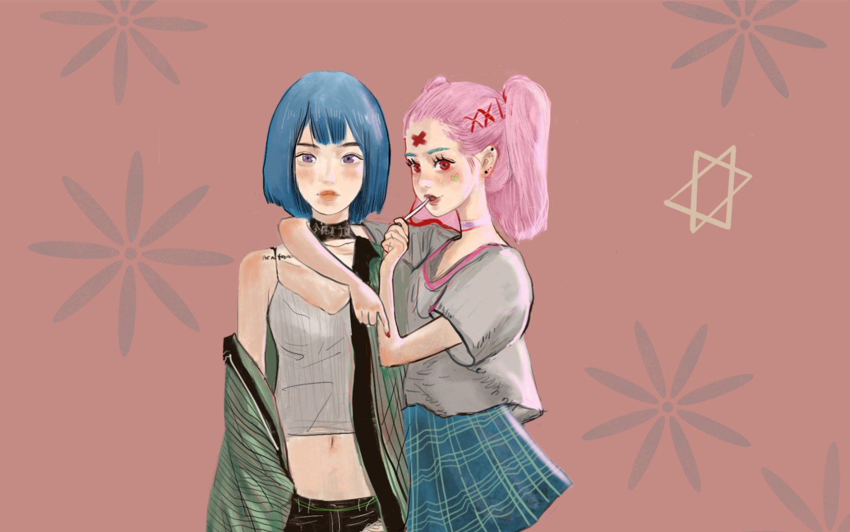 【procreate】ipad pro 绘画过程 粉蓝少女组合