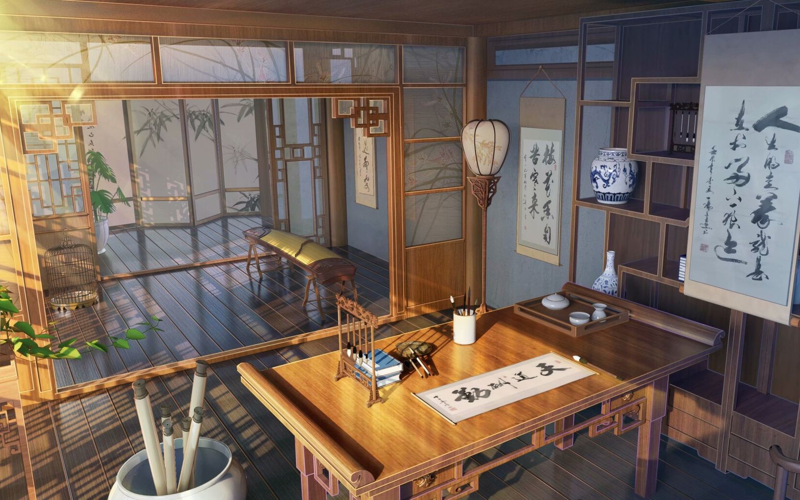 【3dmax建模教程】次世代场景模型——古色古香的书房场景制作