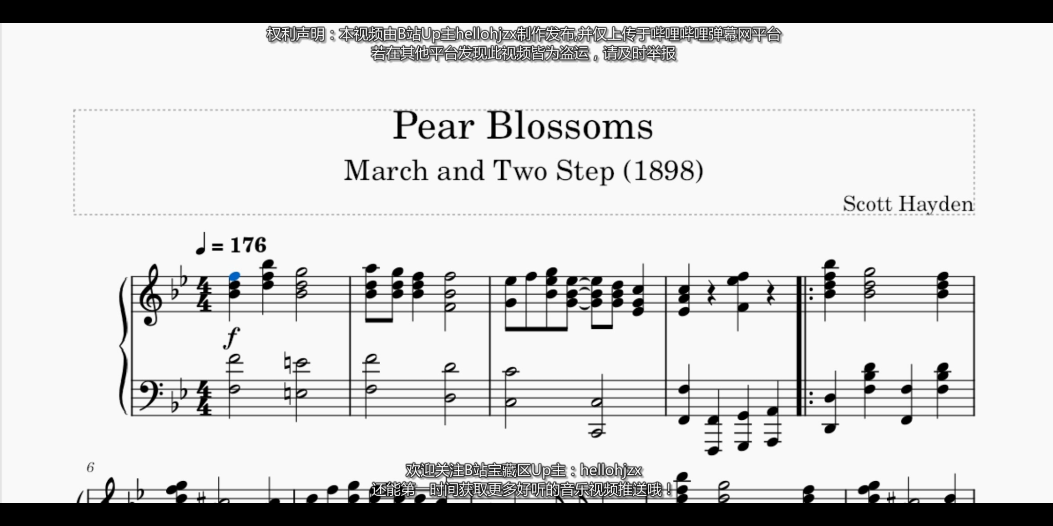 [图]斯科特·海顿：《梨花雷格（进行曲与二步舞曲）》-Scott Hayden：Pear Blossoms Rag（1898年创作的拉格泰姆代表作）