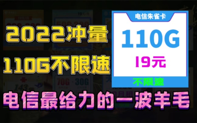 2022年最后一波冲量,电信19元流量卡每月110G流量哔哩哔哩bilibili