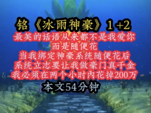 [图]铭《冰雨神豪》1+2 最美的话语从来都不是我爱你，而是随便花，当我绑定神豪系统随便花后，系统立志要让我做豪门真千金，我必须在两个小时内花掉200万！