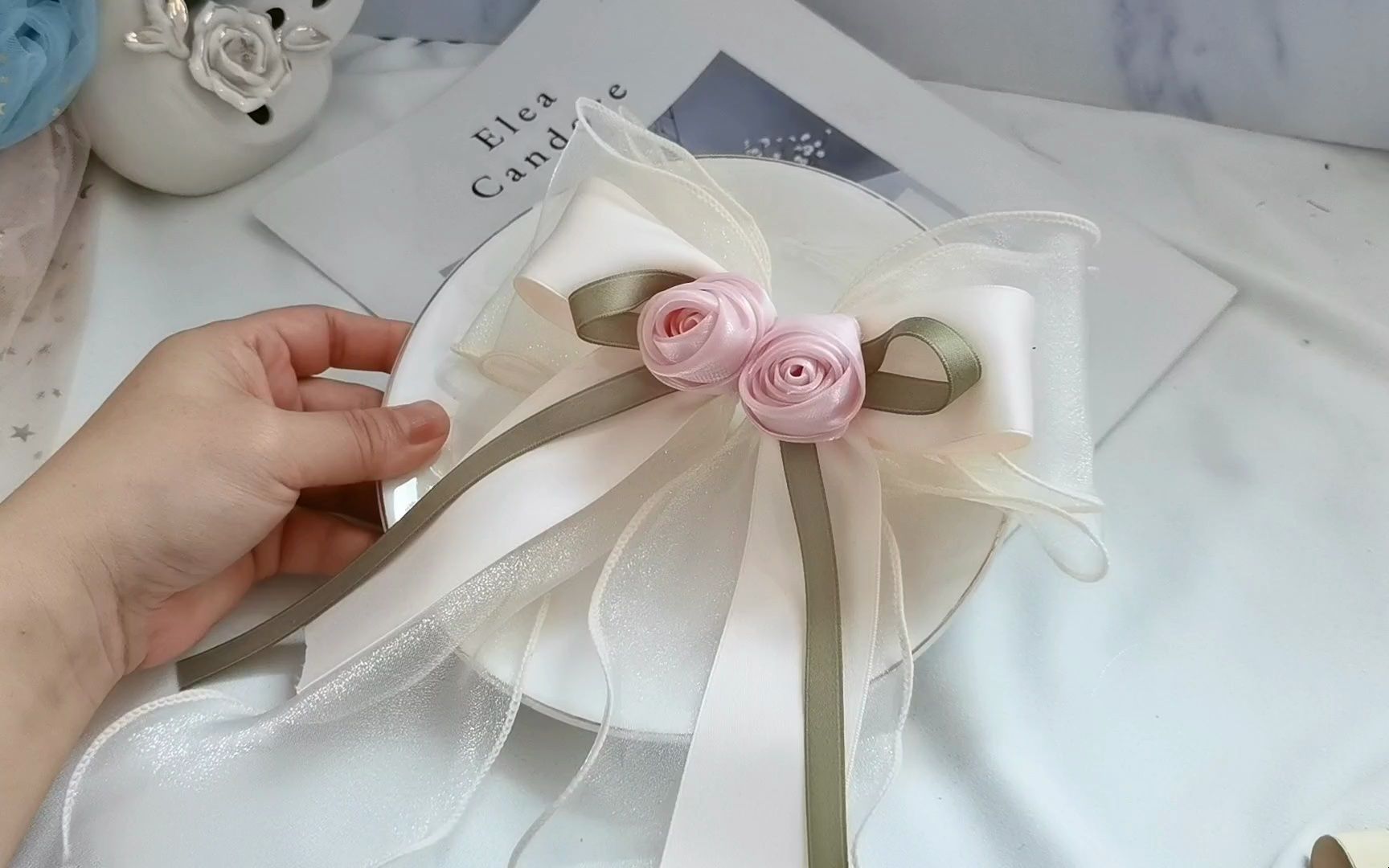 波浪拷边纱带丝带玫瑰花苞款蝴蝶结教程