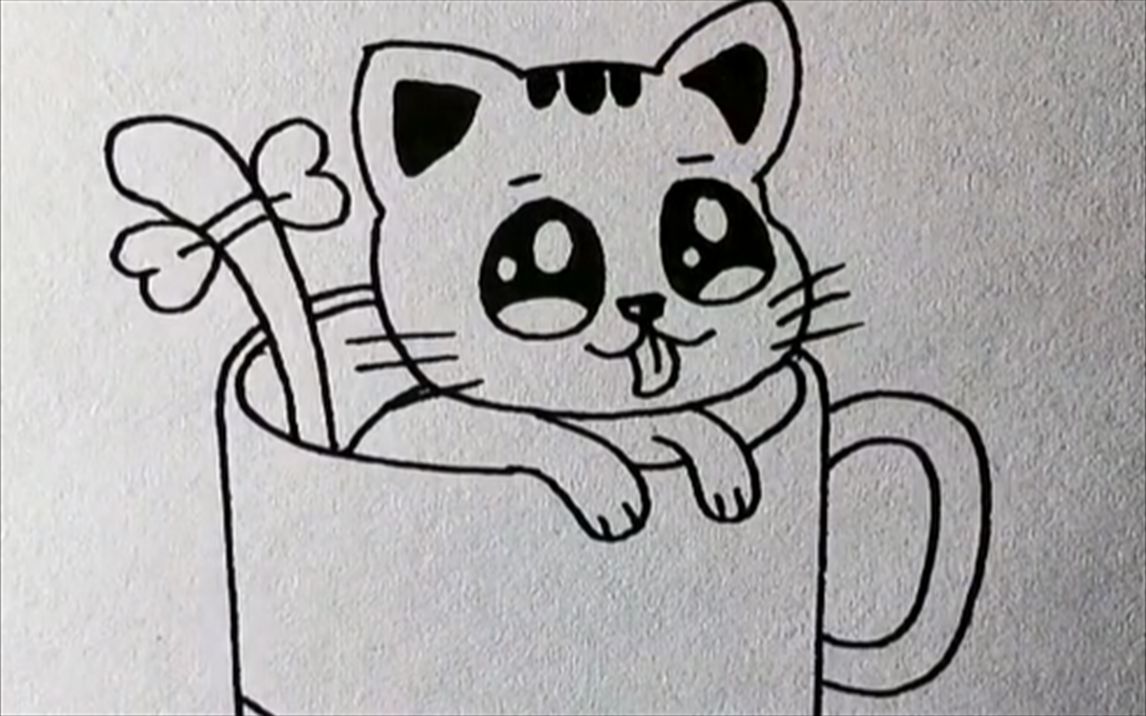 【简笔画】画只茶杯猫送给你