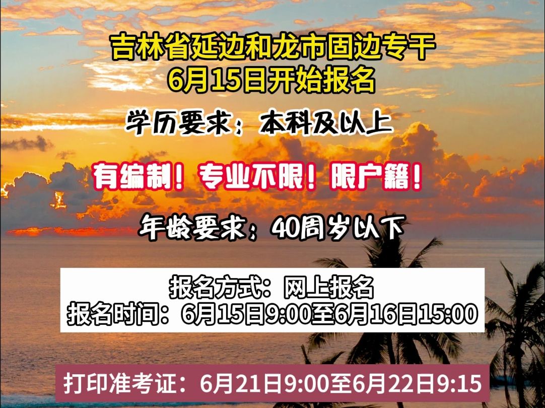 吉林省延边和龙市固边专干6月15日开始报名哔哩哔哩bilibili