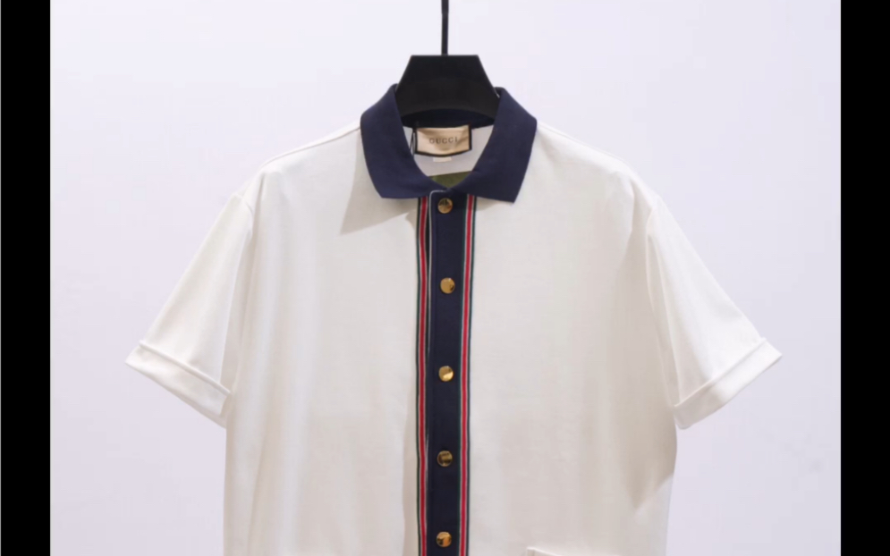 gucci古驰23ss织带拼接翻领polo衫短袖