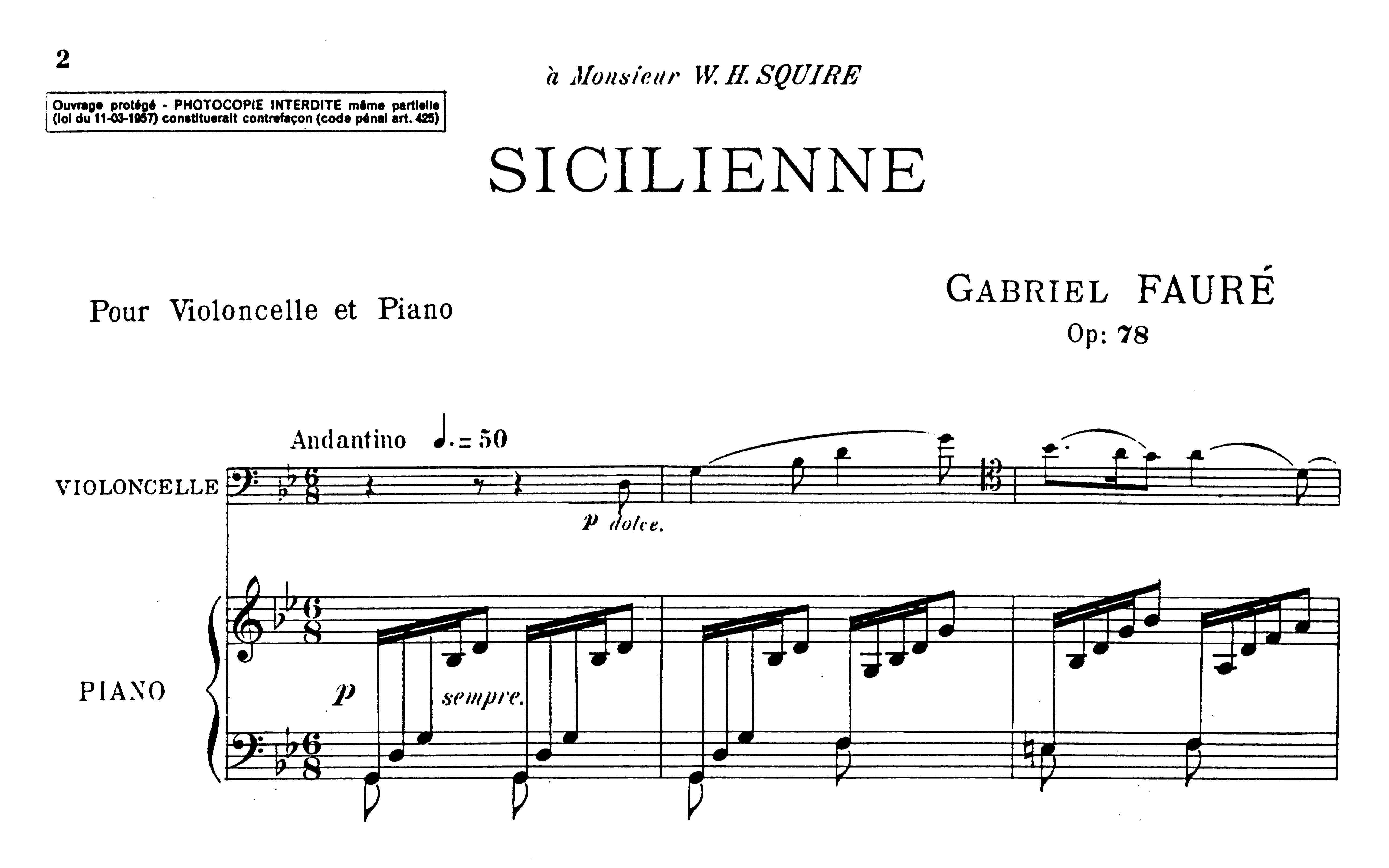 曲谱同步〕〔大提琴〕sicilienne 西西里舞曲, op.