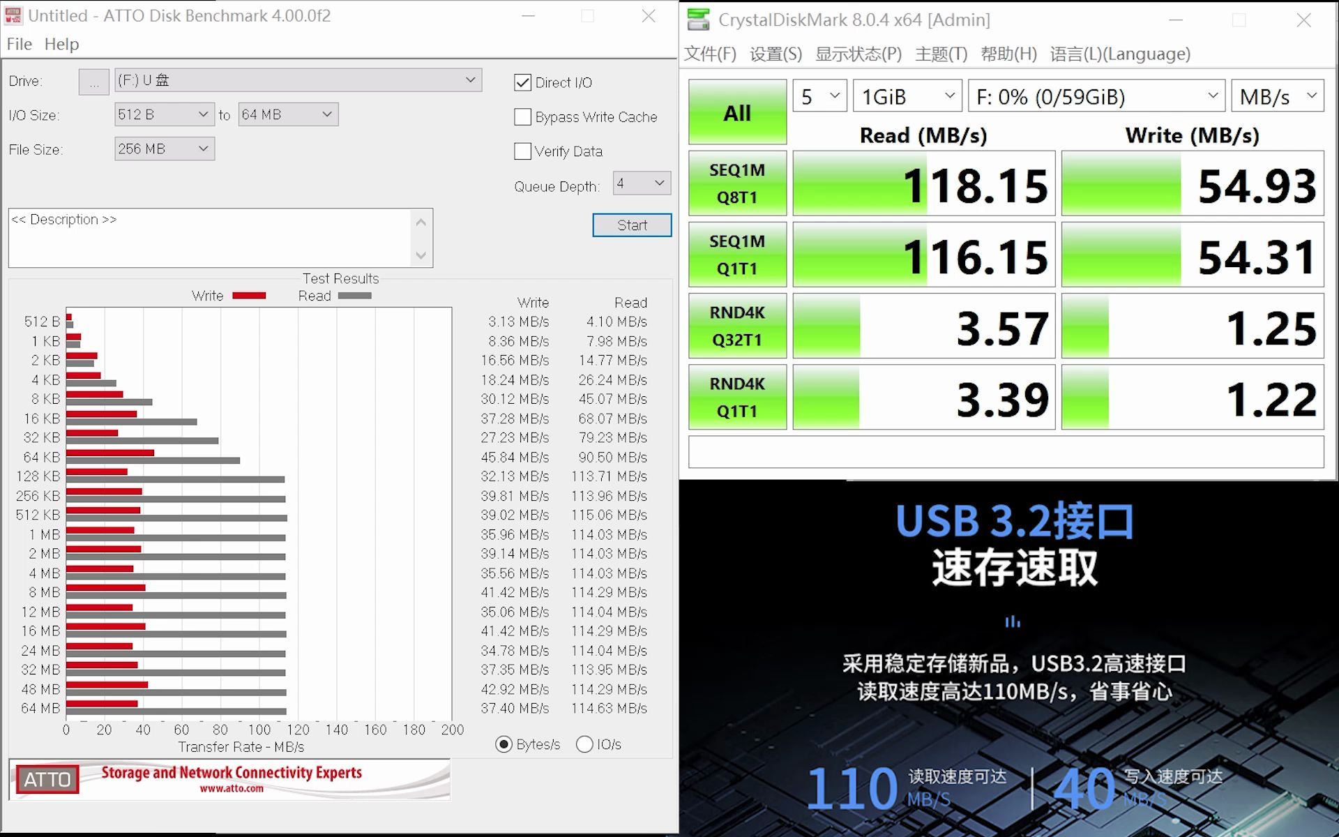 梵想F302U盘 64G 测速 | ATTO & CrystalDiskMark 读写测速哔哩哔哩bilibili