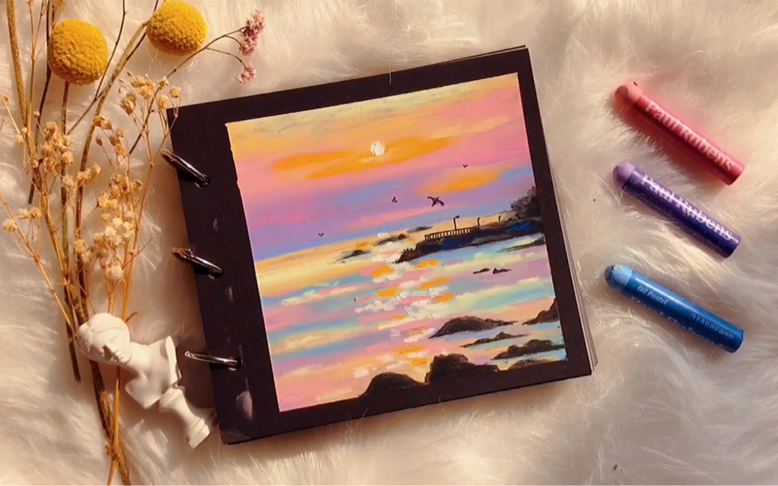 【油画棒教程】可可爱爱治愈系风景画教程来喽!