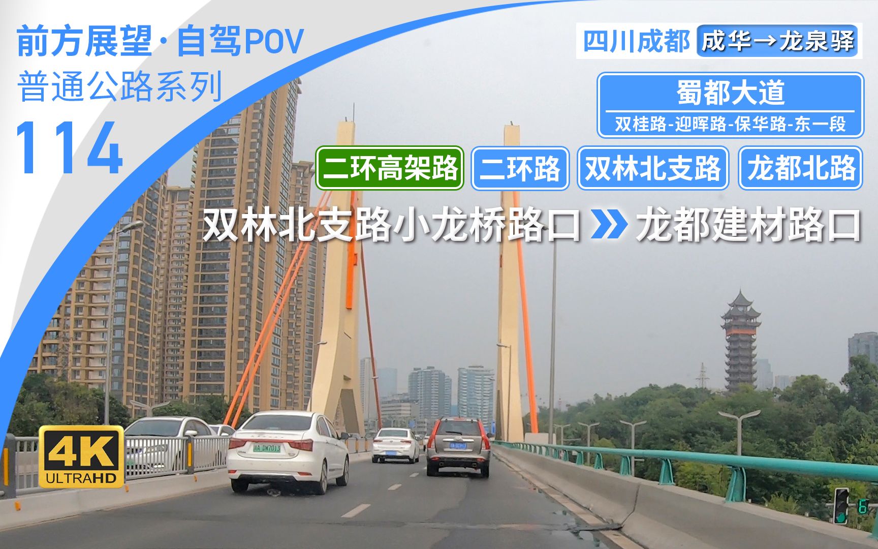 【公路POV】 由中向东ⷤ𘊦𜔢€œ成都崛起进行时”的城市东轴——蜀都大道 [成都 双林北支路小龙桥路口→龙都建材路口] 25.7km 自驾行车记录 前方展望哔...