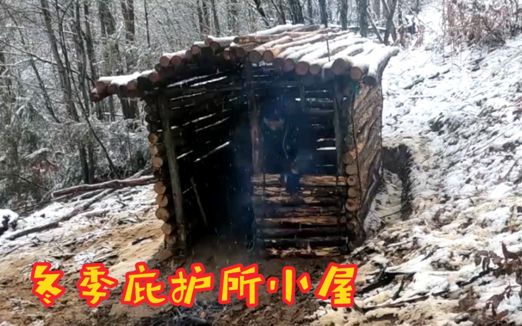 单挑荒野生存技巧,冬季雨雪霏霏露营手工建造木头避难所,DIY篱笆网小木屋,生存有了安全感哔哩哔哩bilibili