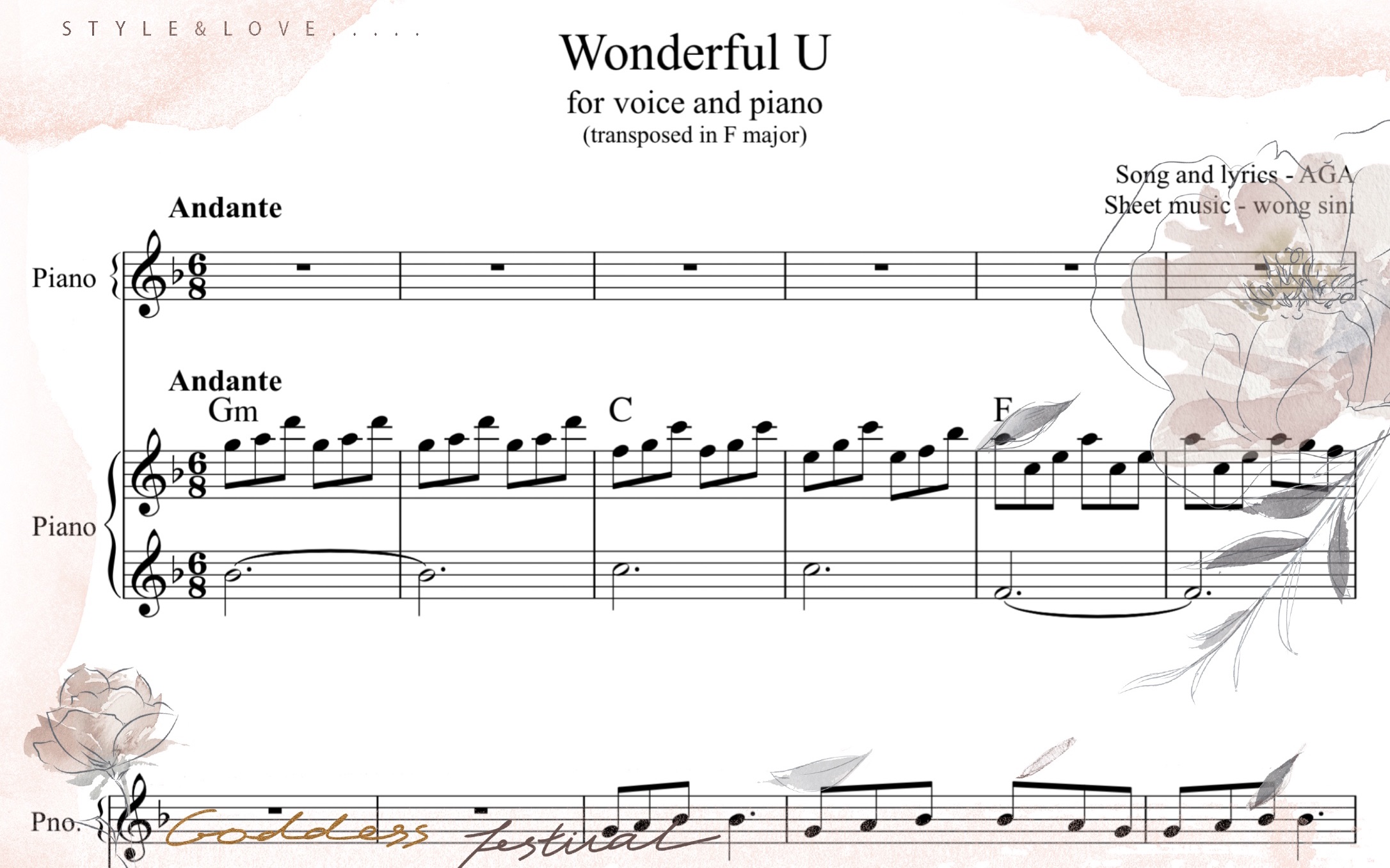 [图]【AGA】Wonderful U 钢琴弹唱乐谱 (单降号版)