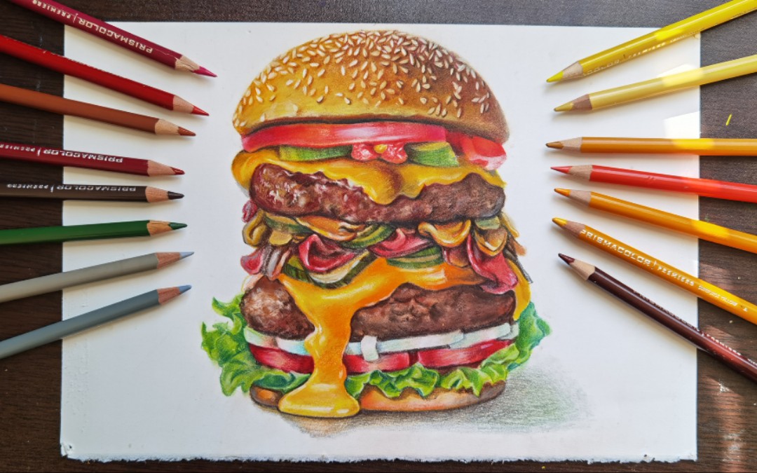 汉堡包怎么画彩铅图片