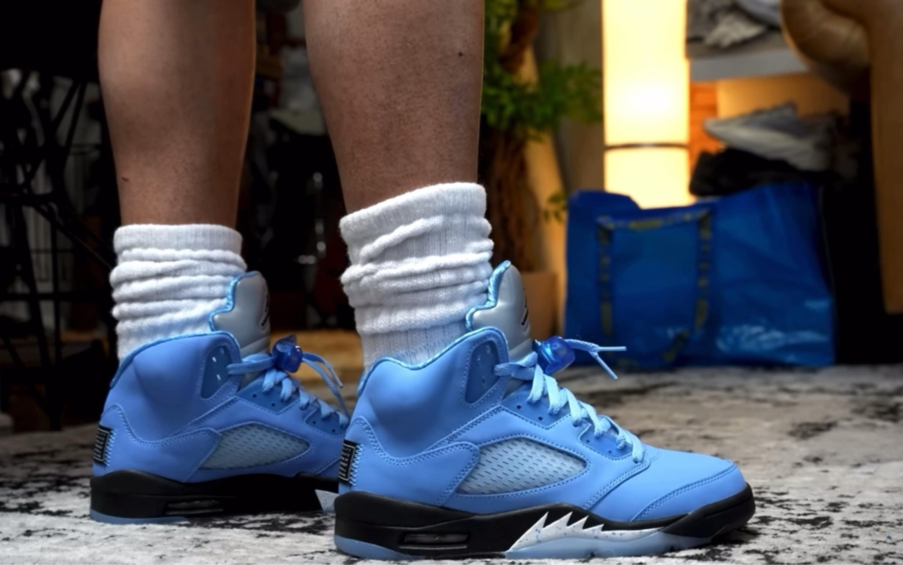 air jordan 5 university blue unc aj5大学蓝 开箱上脚