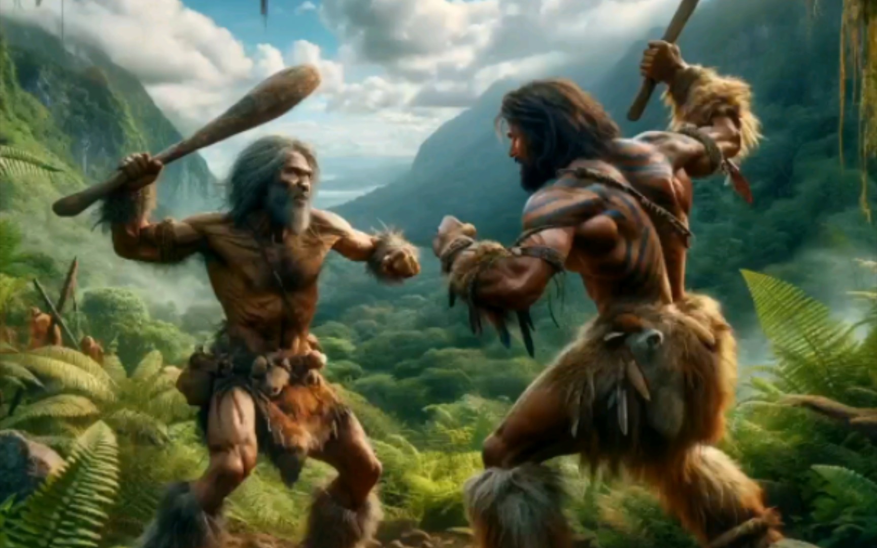 用ai生成两个原始人让他们打到100万亿年以后