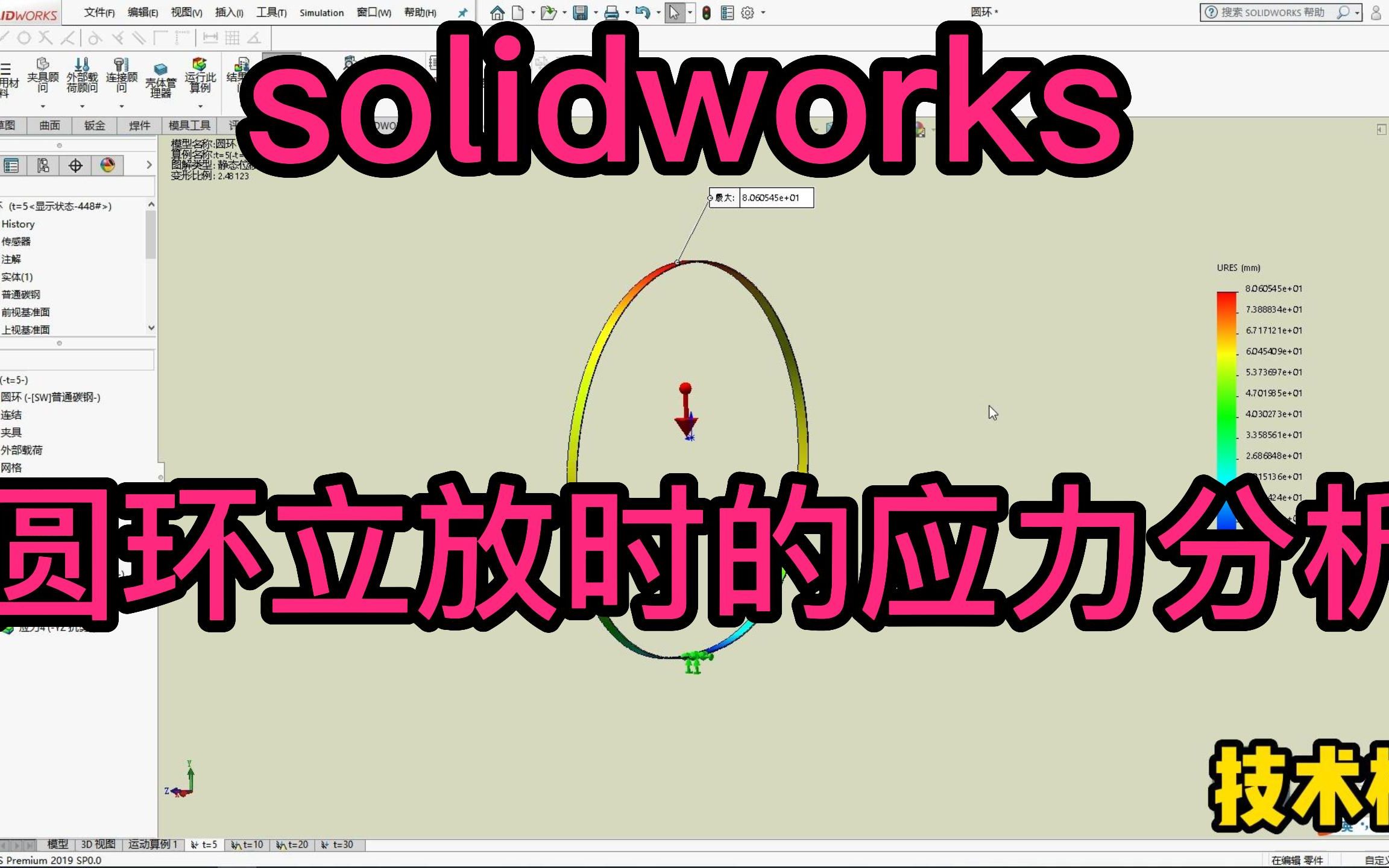 第38例 solidworks 圆环立着放置时的静应力分析、变形分析哔哩哔哩bilibili