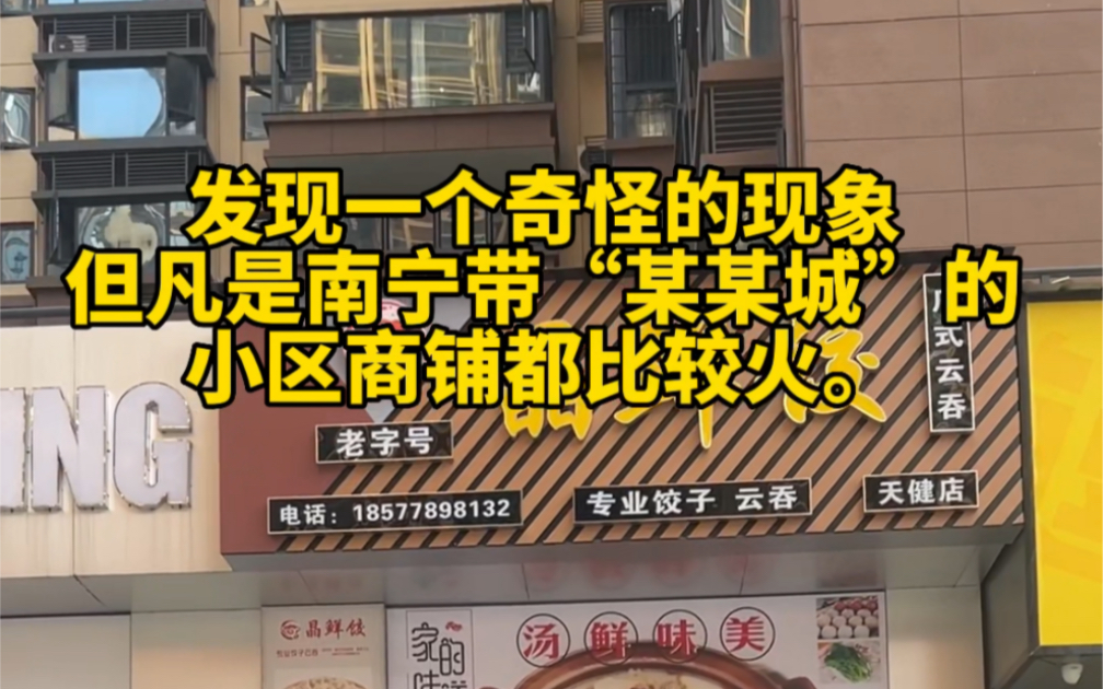 发现一个奇怪的现象,但凡是南宁带“某某城”的小区商铺都比较火.评论区聊聊!#南宁商铺 #南宁临街商铺 #南宁房产 #南宁楼市 #南宁商业地产哔哩哔...