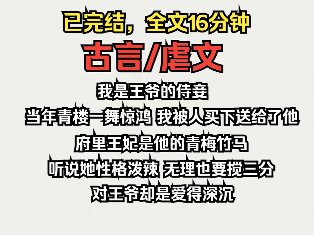 (已完结)古言/虐文,我是王爷的侍妾,当年青楼一舞惊鸿,我被人买下送给了他.府里王妃是他的青梅竹马,听说她性格泼辣,无理也要争三分哔哩哔哩...