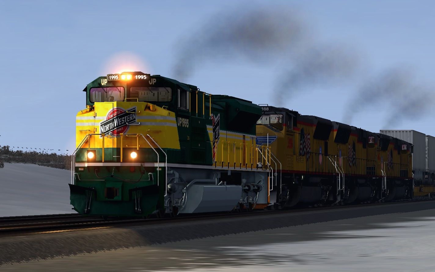 模拟火车tsc:sd70ace型内燃机车(芝加哥西北铁路遗产车) 拖车联运