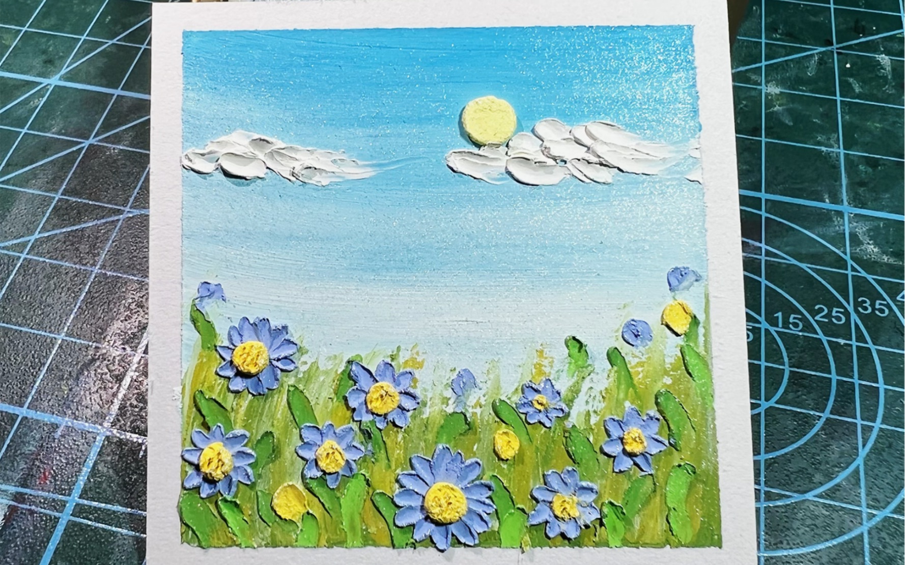 油画棒风景 马卡龙色系 小雏菊 治愈系风景